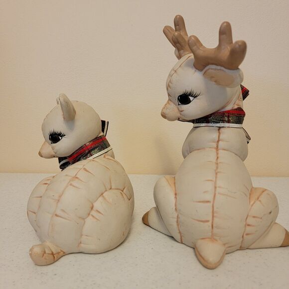 Vtg 80s Kimple Mold Christmas Ceramic Reindeer Figurines Hand Painted 2 - Picture 10 of 16
